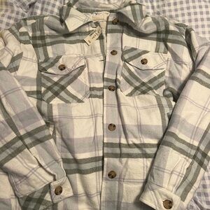 Aeropostale Plaid Teddy Jacket - White and Gray